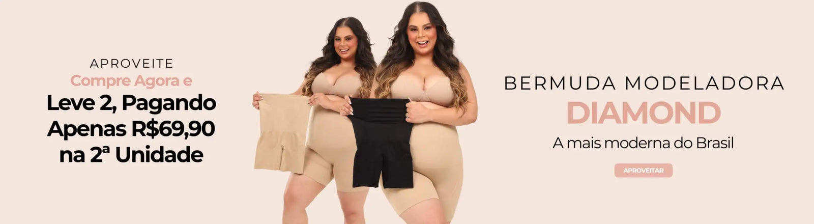 Shorts bermuda modeladores de diamante bege e preto.